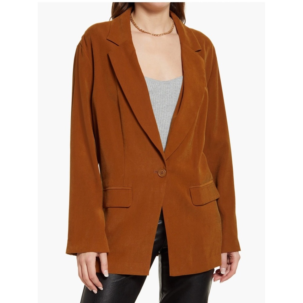 Open Edit Women XS Rust Brown Unstructured Single Button Blazer Jacket Workwear